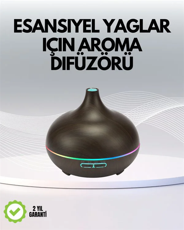 7 Renk Işıklı Ultrasonik Hava Difüzörü – Aromaterapi, Nemlendirme ve Sessiz Çalışma Modu