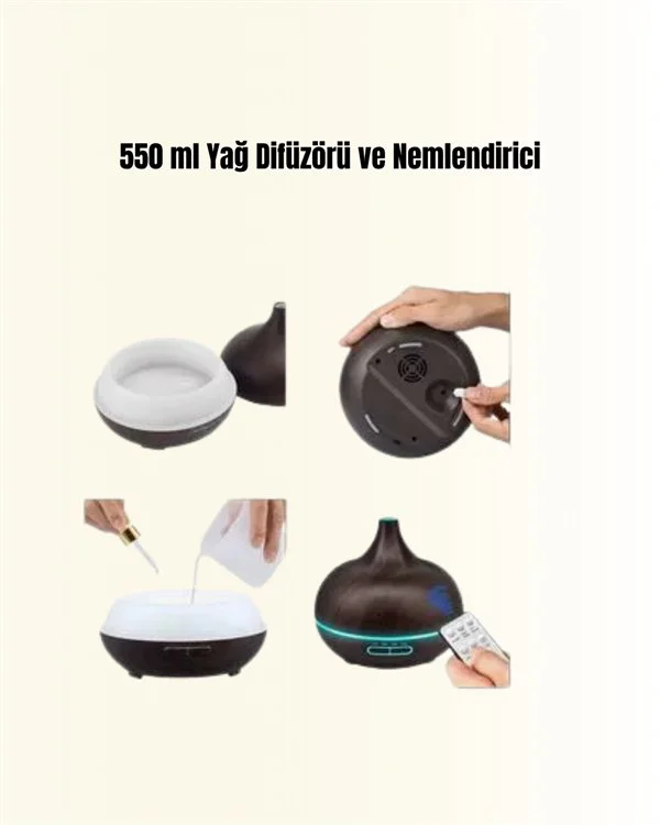 7 Renk Işıklı Ultrasonik Hava Difüzörü – Aromaterapi, Nemlendirme ve Sessiz Çalışma Modu