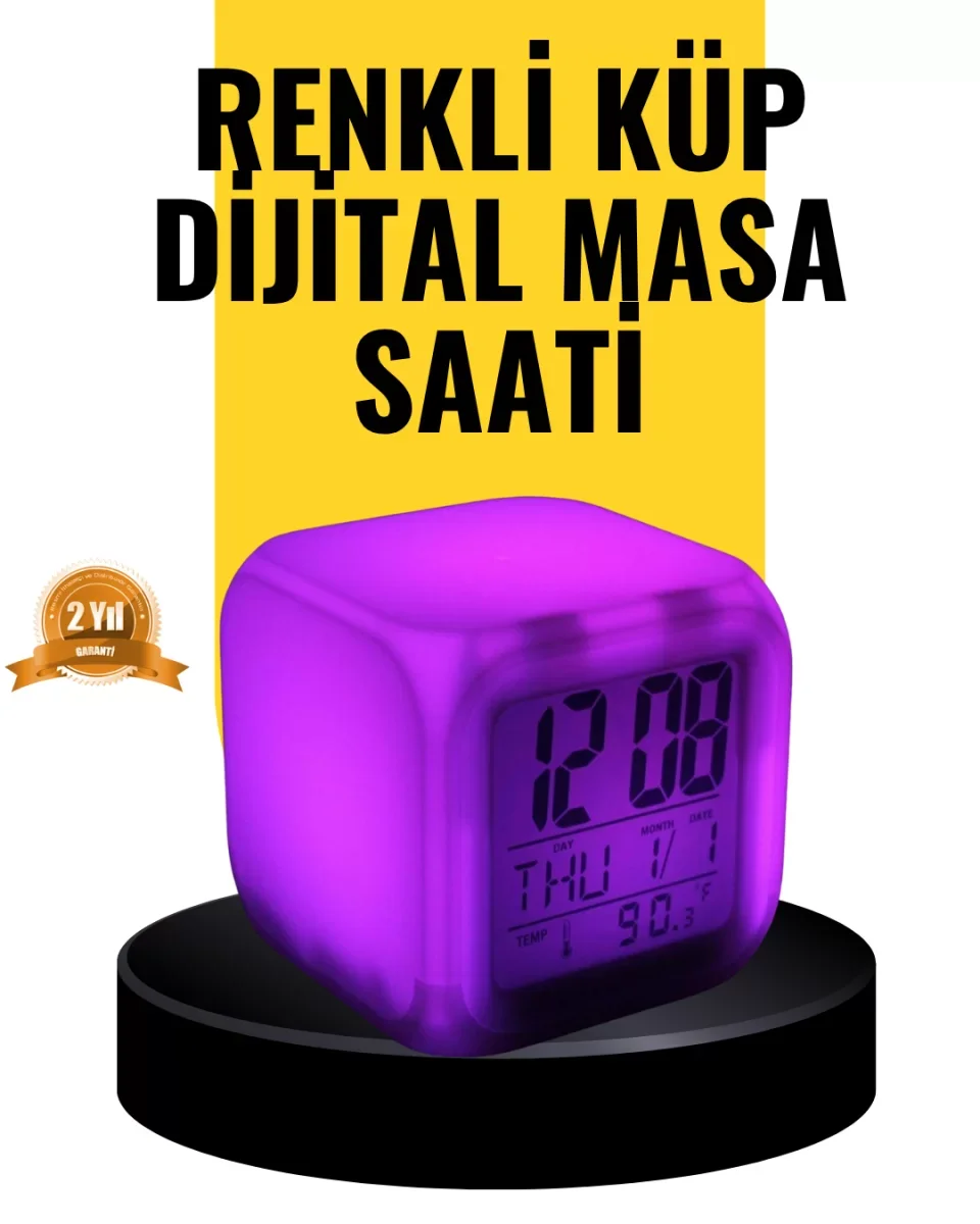 7 Renk LED Işıklı Alarmlı Dijital Küp Masa Saati Termometreli - Lisinya 7 Renk LED Işıklı Alarmlı Dijital Küp Masa Saati Termometreli - Lisinya