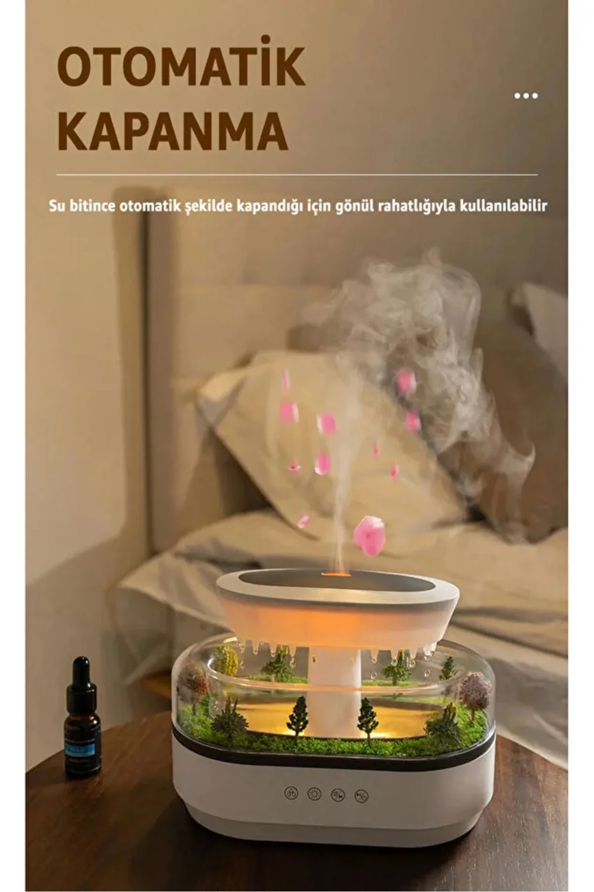 7 Renk RGB Işıklı Yağmur Damlası Şeklinde Aromaterapi Hava Nemlendirici ve Difüzör