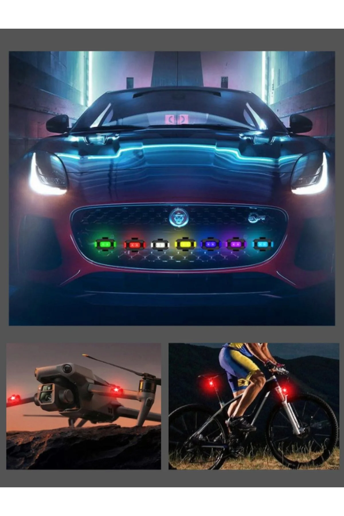 7 Renkli Rgb Led Bisiklet Motosiklet Uyarı Kaza Önleyici Mini Pilli Sinyal Led Drone Led-Led