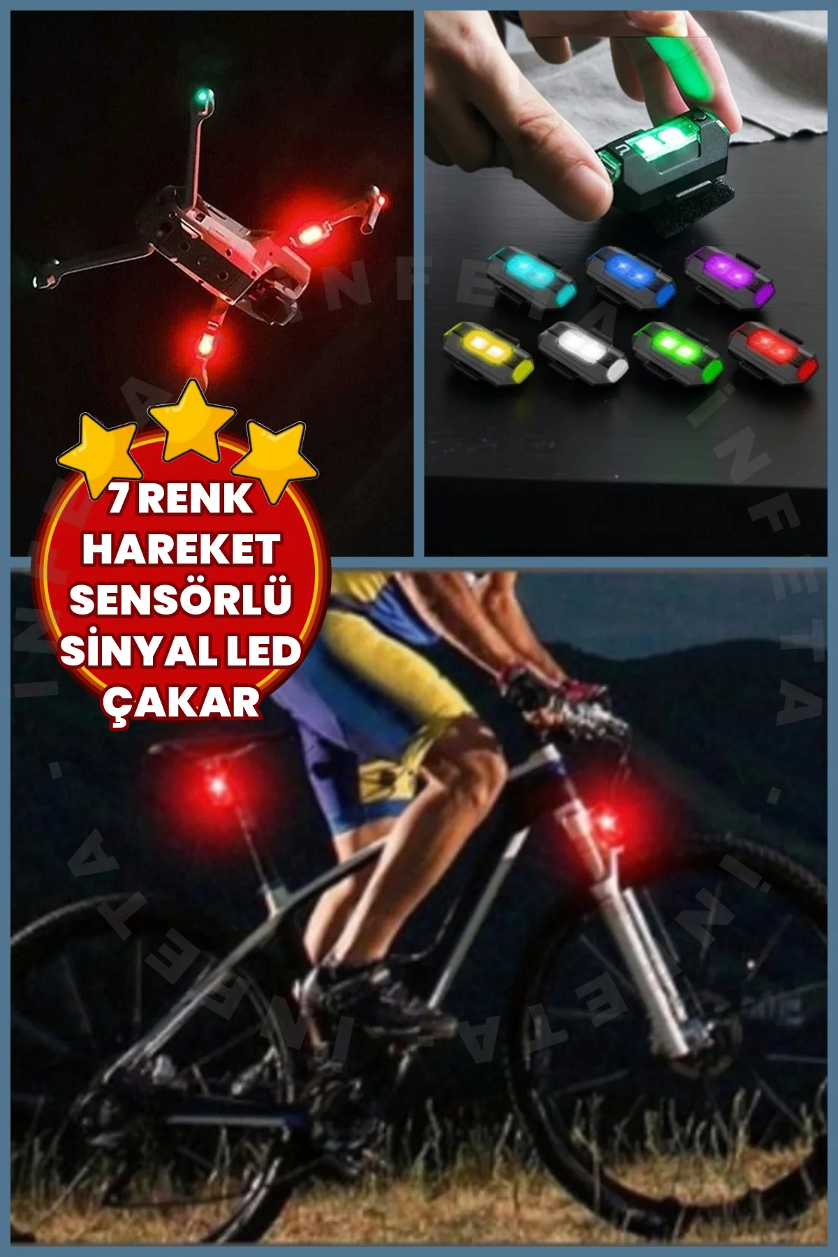 7 Renkli Rgb Led Bisiklet Motosiklet Uyarı Kaza Önleyici Mini Pilli Sinyal Led Drone Led-Led