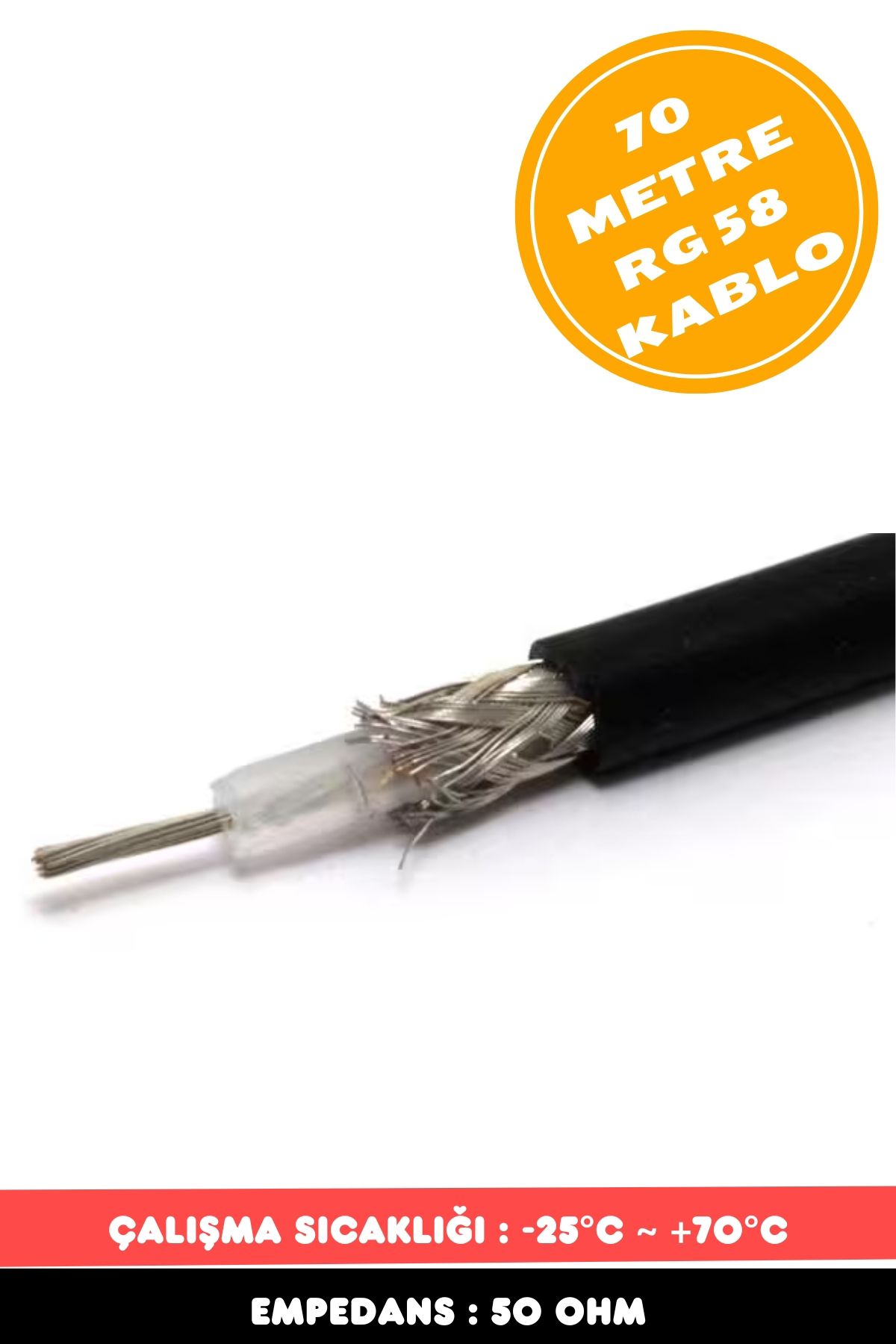70 Metre RG 58 C/U 50 Ohm Koaksiyel  Kablo - Anten Kablosu