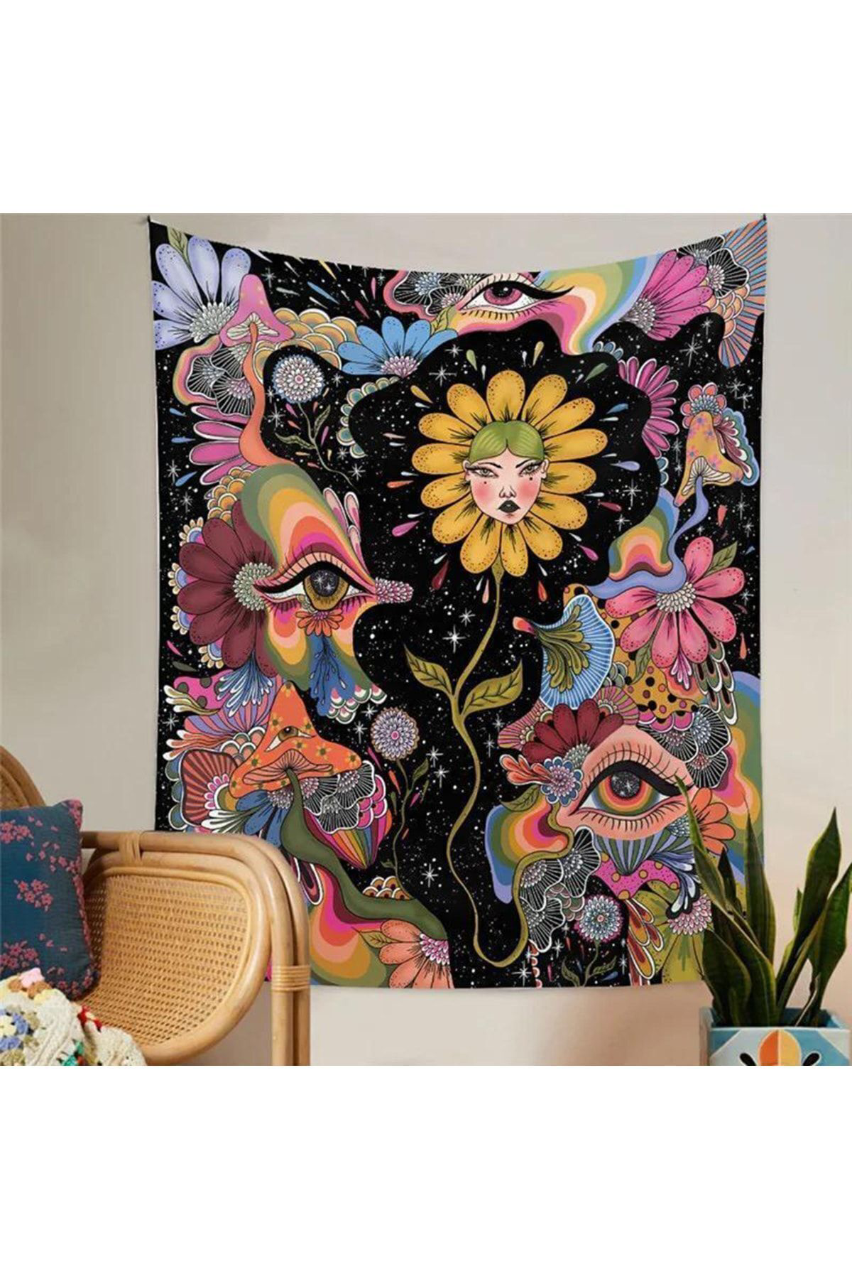 70 X 100 Cm Acidic Art - Sunflower Girl Duvar Halısı