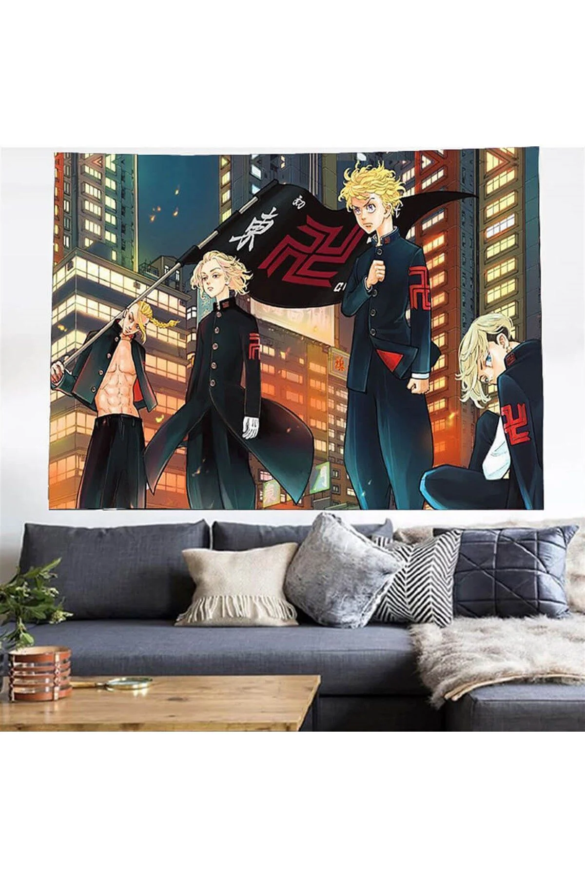 70 X 100 Cm Tokyo Revengers Black Flag Duvar Halısı