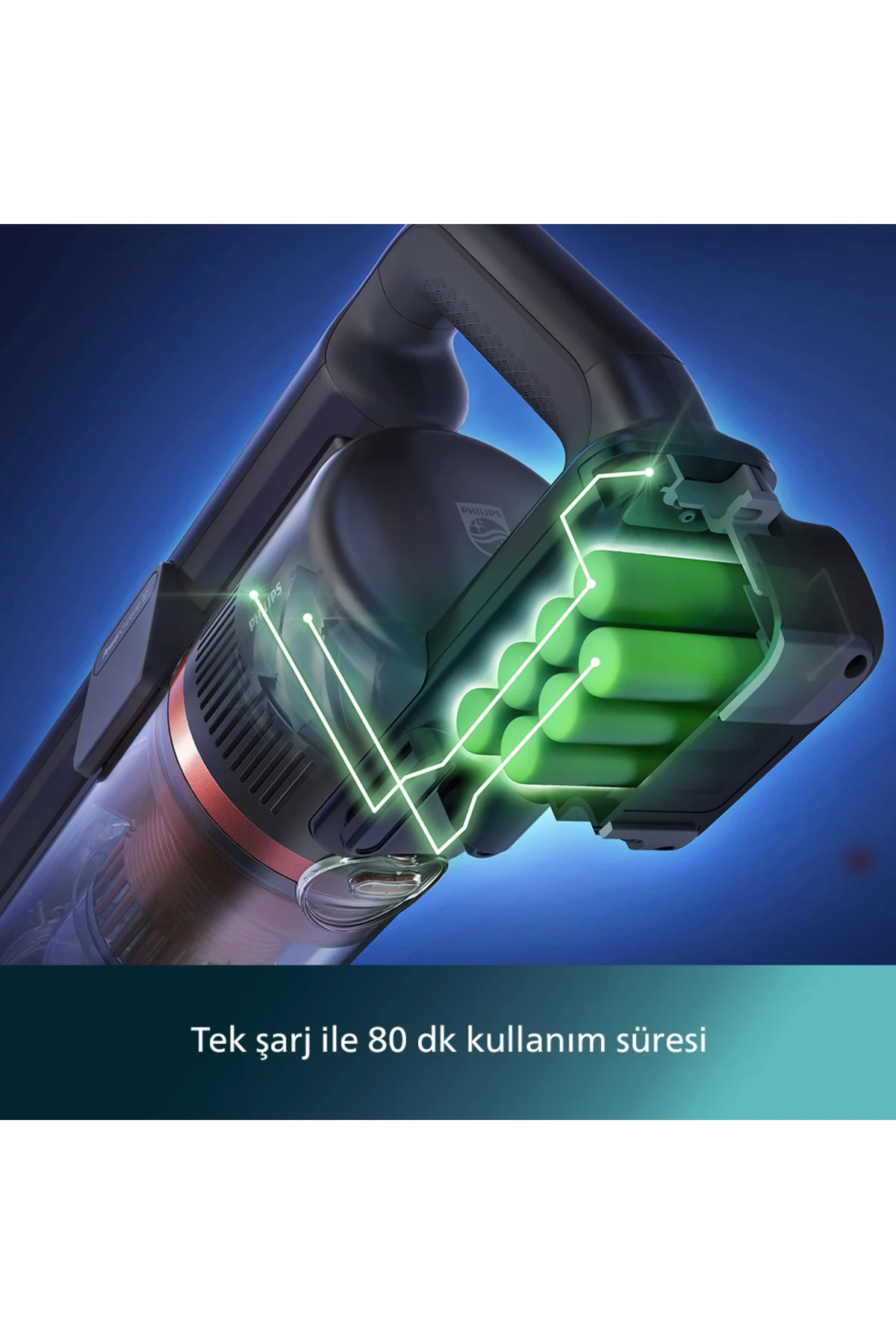 7000 Serisi Aqua 25.2 V Kablosuz Dik Süpürge, PowerCyclone 12, 80 dk'ya Kadar Şarj, XC7057/01