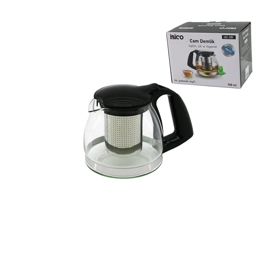 700ML CAM DEMLİK ÇELİK SÜZGEÇLİ - PLASTİK KULP - KAPAK - KROM ÇER