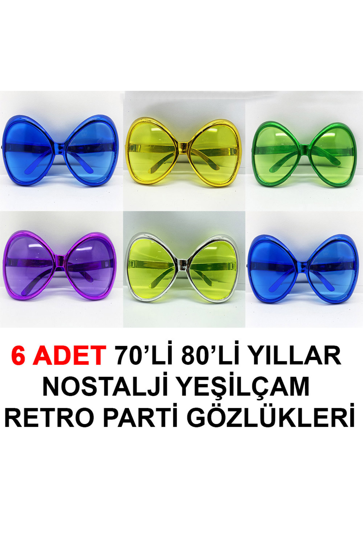 Ok Aksesuar 70Li 80Li Yillar Nostalji Yeşilçam Retro Parti Gözlükleri 6 Adet