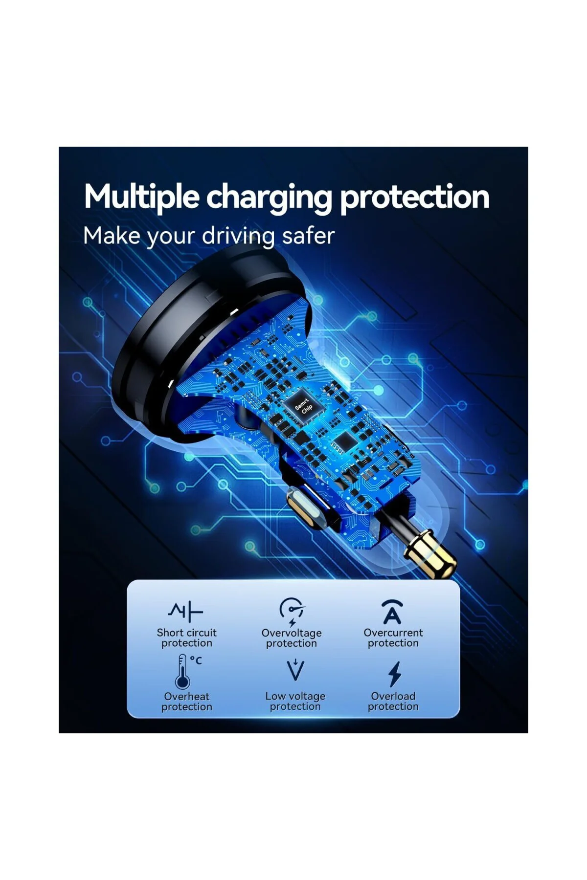 70W 4 Portlu 2*Type-C 2*USB-A LED Işıklı Araç içi Hızlı Şarj Cihazı
