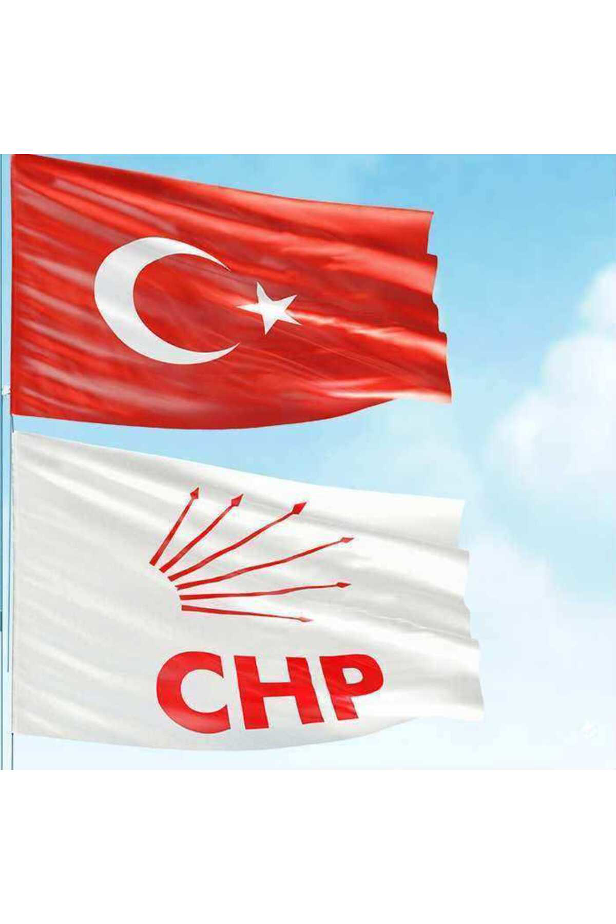 70x105 cm Alpaka Kumaş Türk Bayrağı ve 100x150 cm Raşel Kumaş CHP