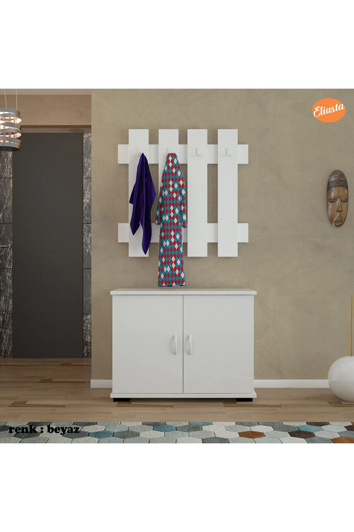 70x70 cm Askılık Ayakkabılık Antre Dolabı Çok Amaçlı Dolap Portma