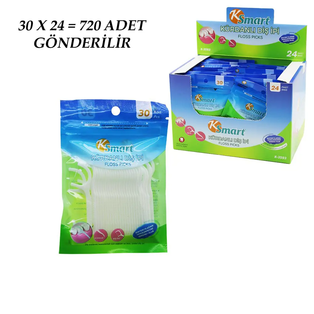 720 ADET POŞETLİ KÜRDANLI DİŞ İPİ = 30PCS X 24 (4741)