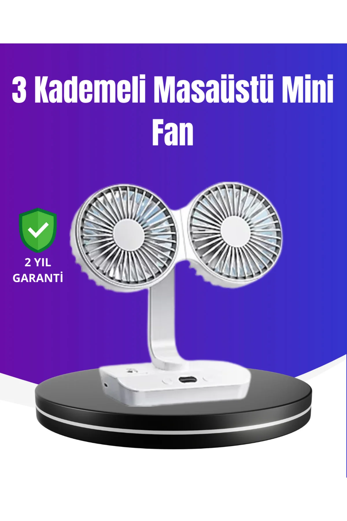 720° Döner Çift Taraflı Masaüstü Vantilatör – USB Şarjlı Sessiz Fan