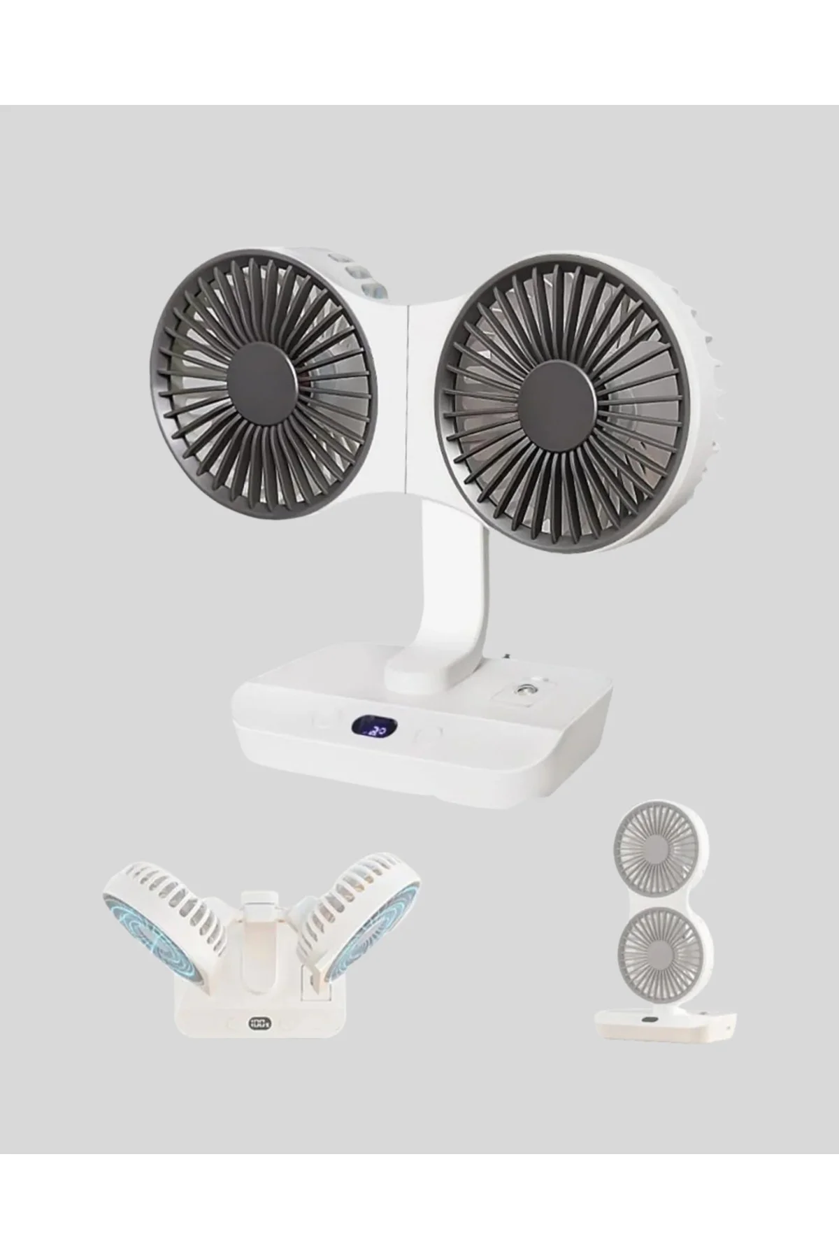 720° Döner Çift Taraflı Masaüstü Vantilatör – USB Şarjlı Sessiz Fan