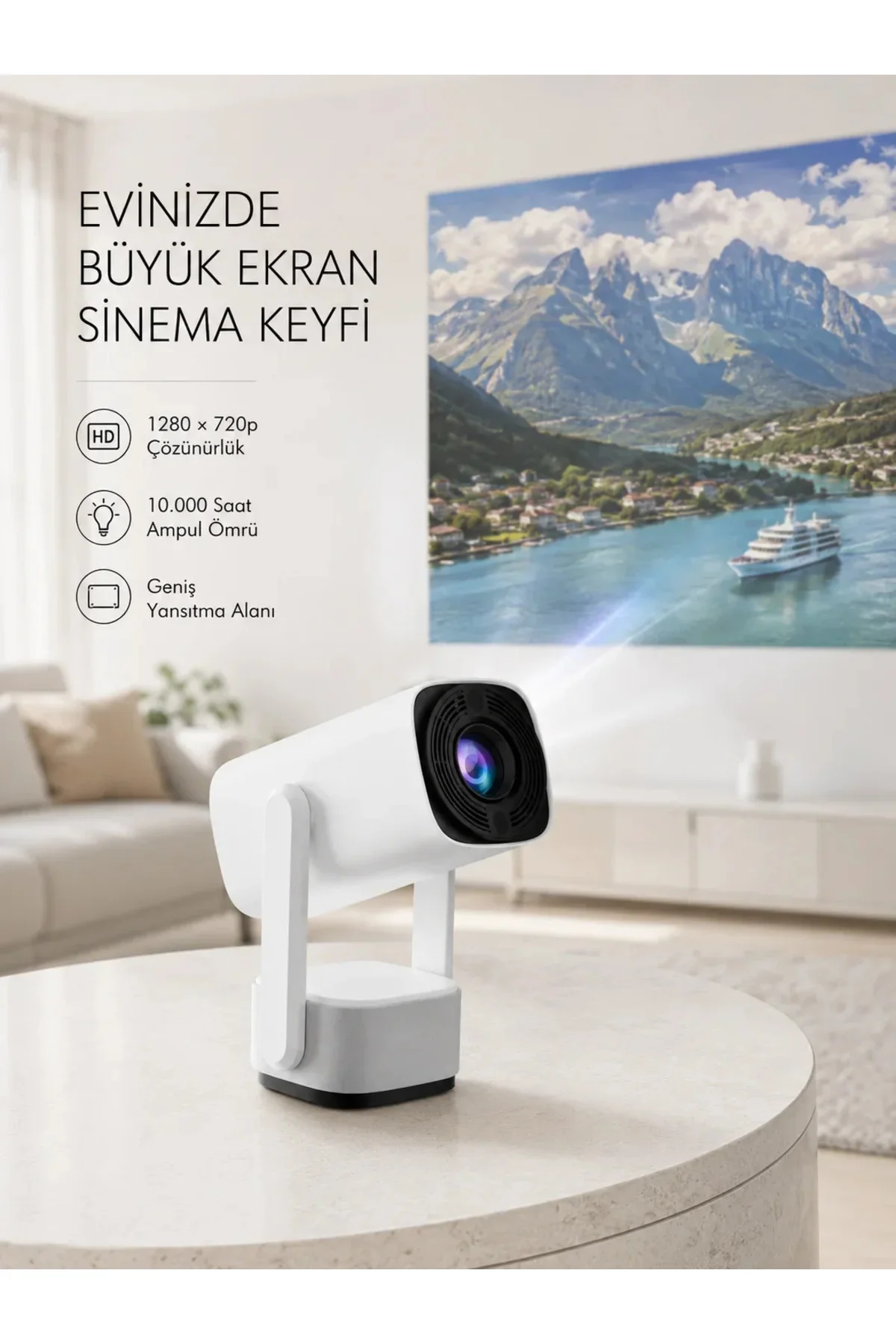 720p HD Projeksiyon Cihazı – Uzun Ömürlü Ampul, Canlı Renkler ve Evde Sinema Keyfi