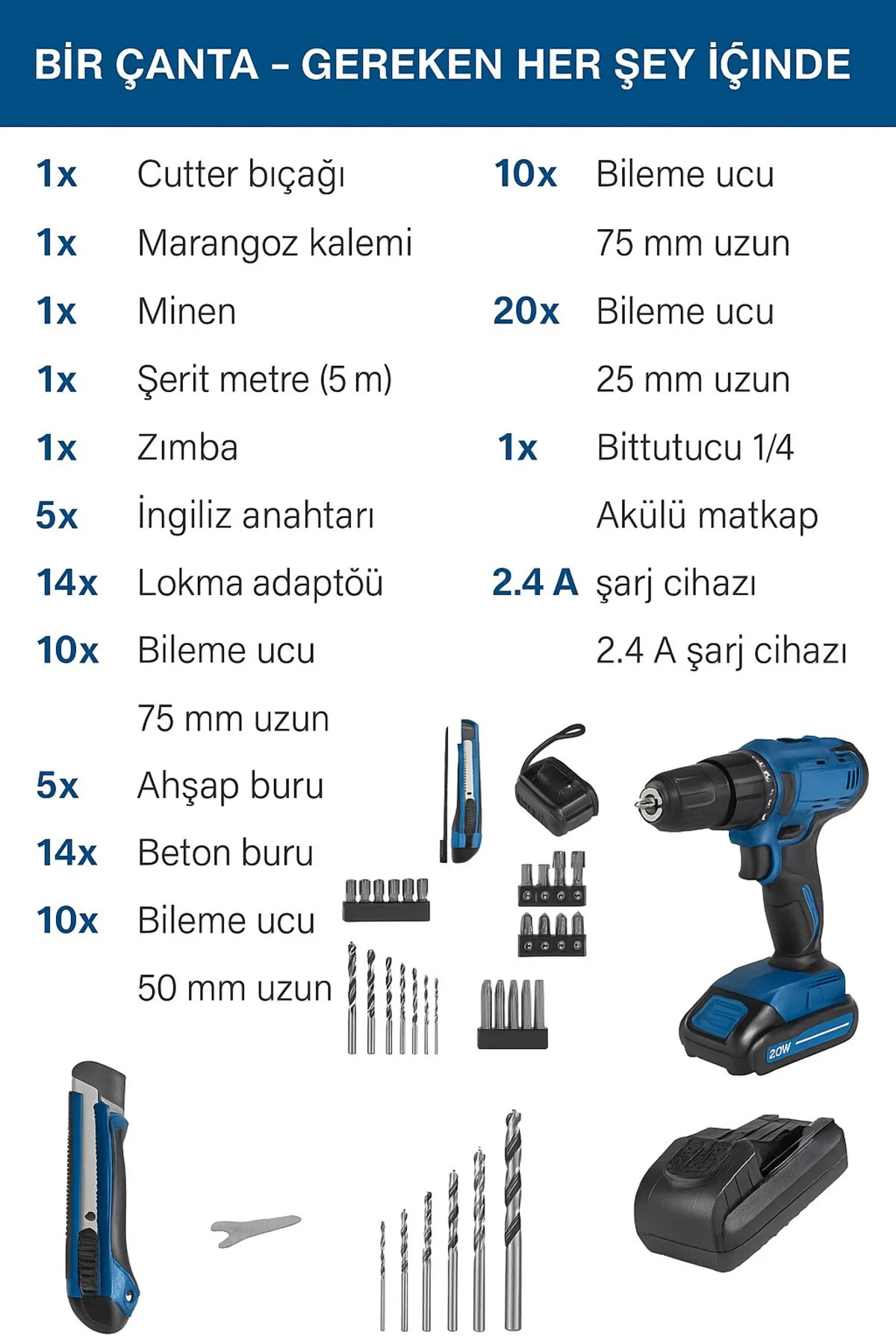 74 Parça Akülü Vidalama Seti C-DTB74/2-X 2x2 Ah Çift Akülü