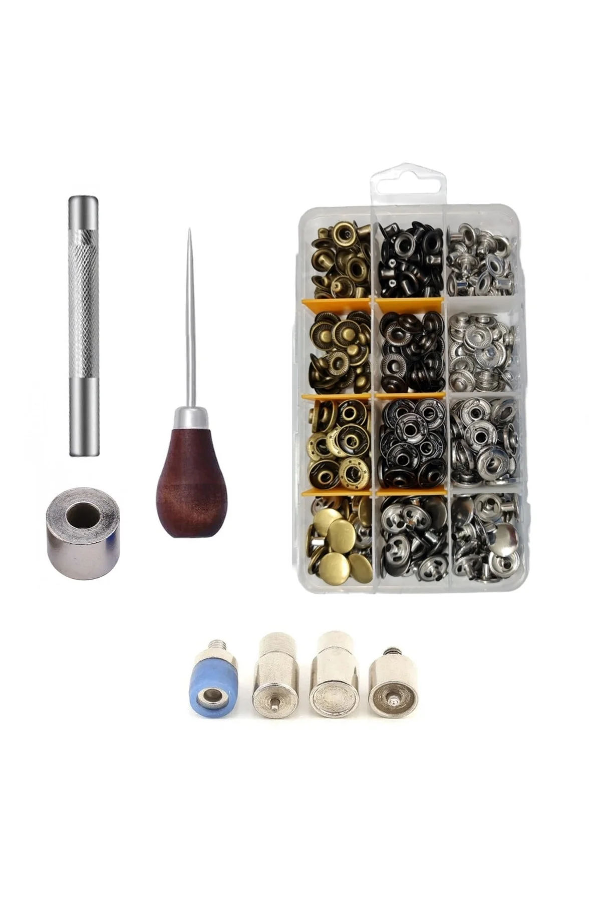75 Adet 15mm Kutulu Paslanmaz Çıtçıt Yapım Seti - Aparatlar, Biz 