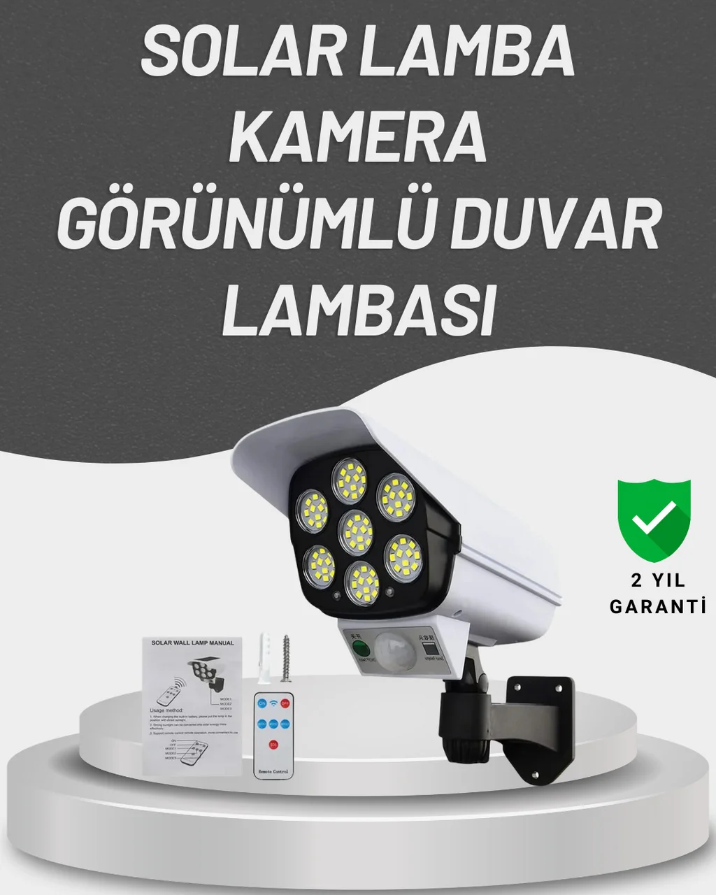 77 Led'li Güneş Enerjili Güvenlik Lambası Ve Kukla Kamera Hareket Sensörlü, 2400mah Pilli