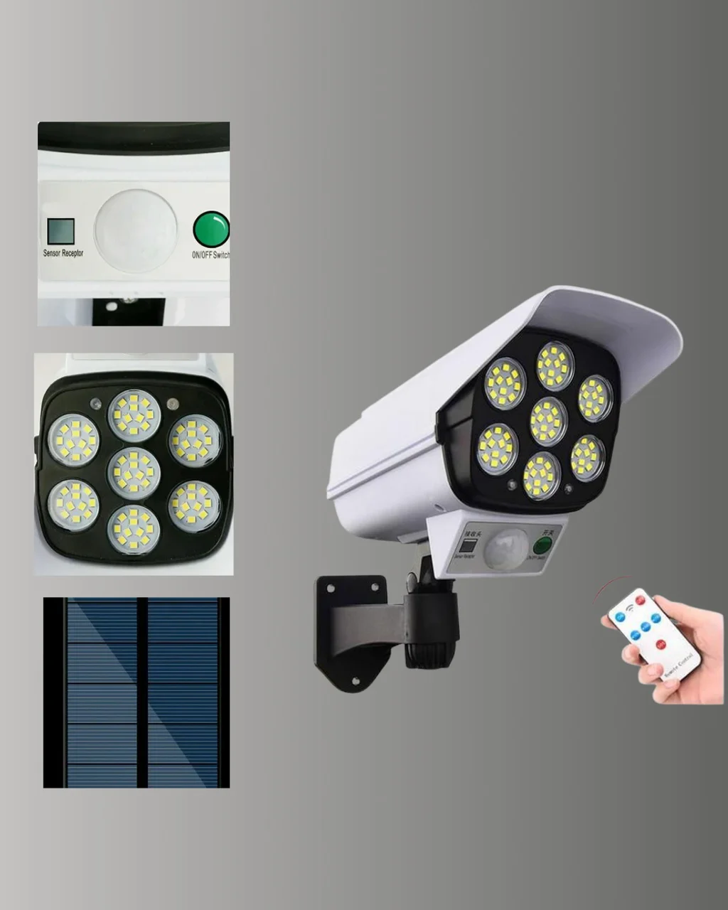 77 Led'li Güneş Enerjili Güvenlik Lambası Ve Kukla Kamera Hareket Sensörlü, 2400mah Pilli - Lisinya
