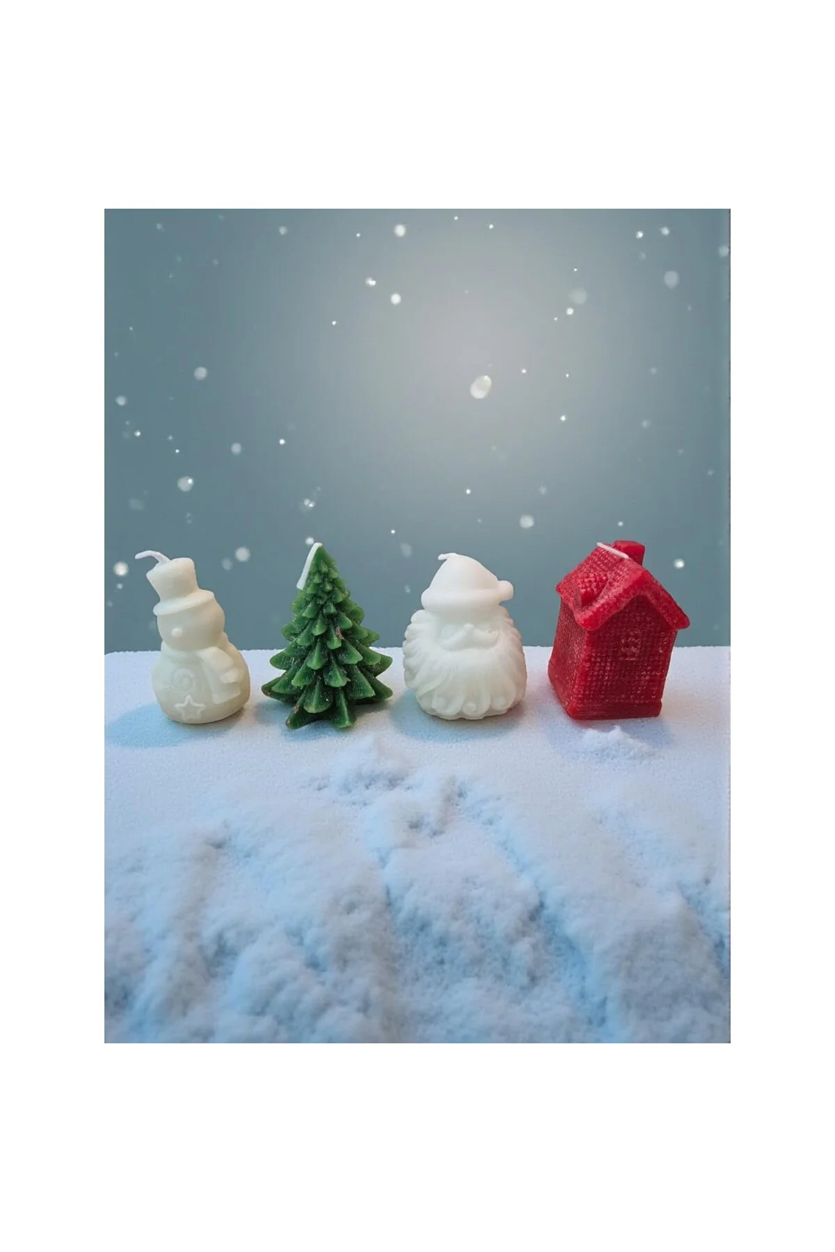 7cm 4'lü Set Noel Temalı Dekoratif Mum Seti – Çam Ağacı, KardanAd