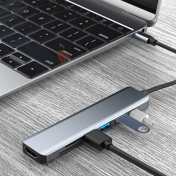 7in1 USB 3.1 Type-C HUB - 4K HDMI, 3 USB, SD/TF Kart Okuyucu, Alüminyum
