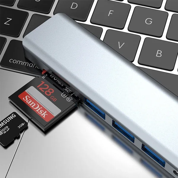 7in1 USB 3.1 Type-C HUB - 4K HDMI, 3 USB, SD/TF Kart Okuyucu, Alüminyum