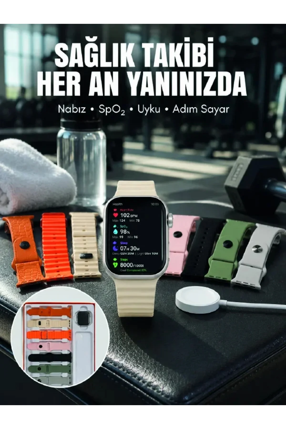 7'li Kordon Setli Akıllı Saat Bluetooth Görüşme Bildirim Destekli Çok Fonksiyonlu Smart Watch 7'li Kordon Setli Akıllı Saat Bluetooth Görüşme Bildirim Destekli Çok Fonksiyonlu Smart Watch