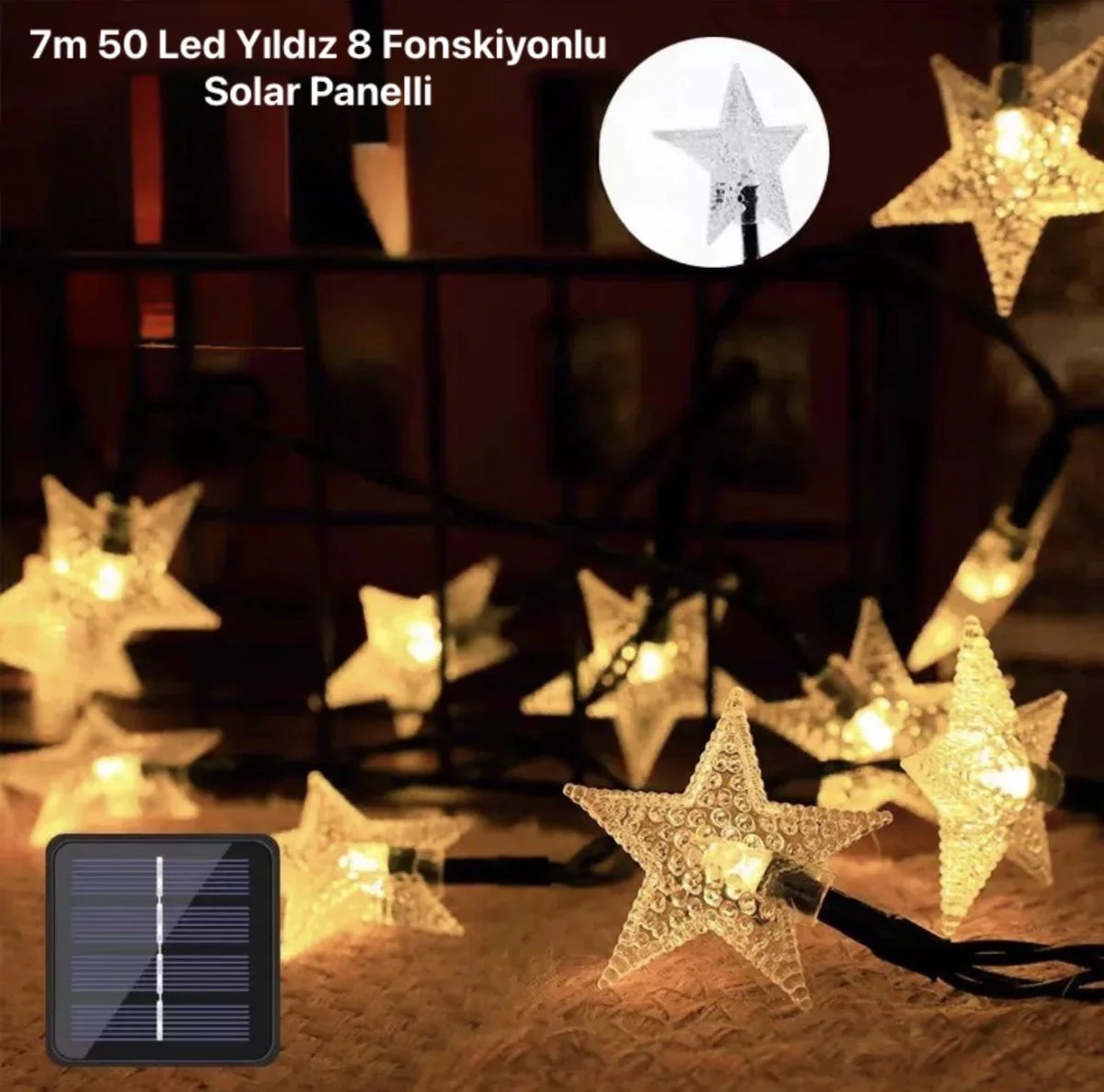 7m 50 LED Yıldız Işık Dizisi - 8 Fonksiyonlu Solar Panelli Bahçe Dekorasyonu Fiyatı, Yorumları ve Özellikleri