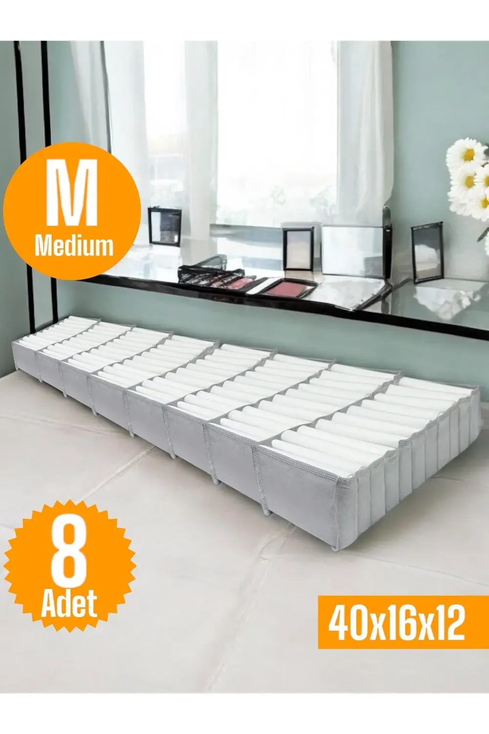 8 Adet Gri Akordiyon Tipi Medium 11 Gözlü Çekmece Içi Düzenleyici