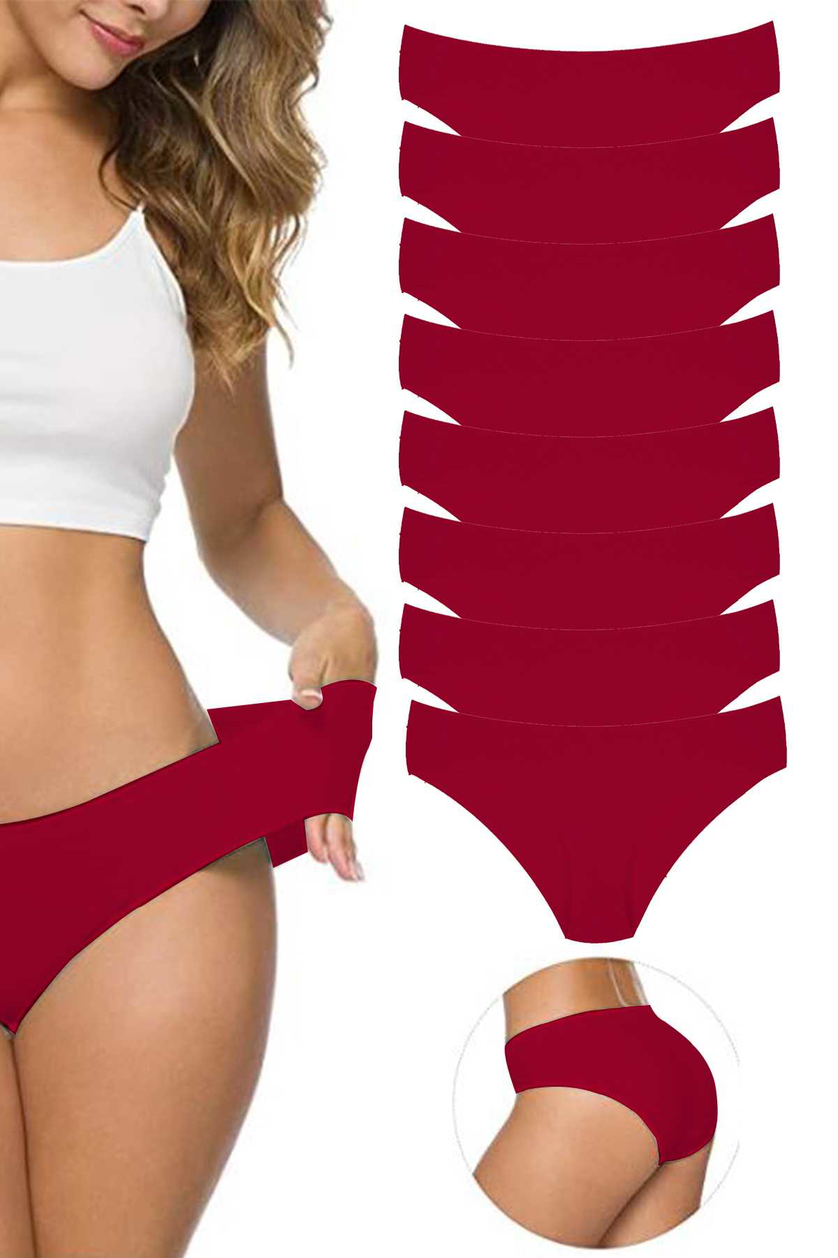 Just Cheap Store 8 Adet Kadin Dikişsiz Lazer Kesim Esnek İz Yapmayan Külot Bordo