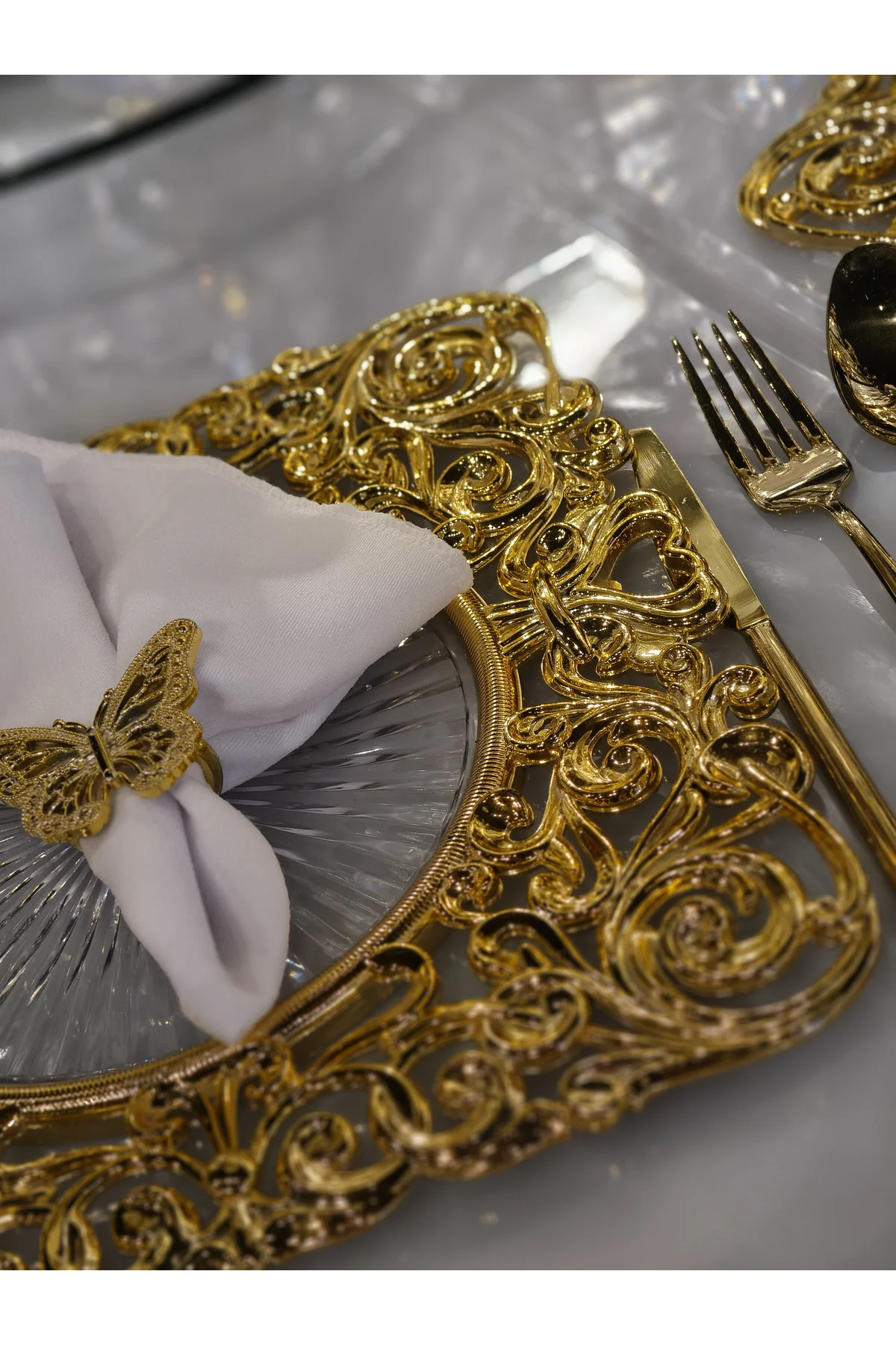 8 Adet Kare Gold Supla Seti 30 cm - Kare Amerikan Servis ve Yemek Masası Sunum Tabağı