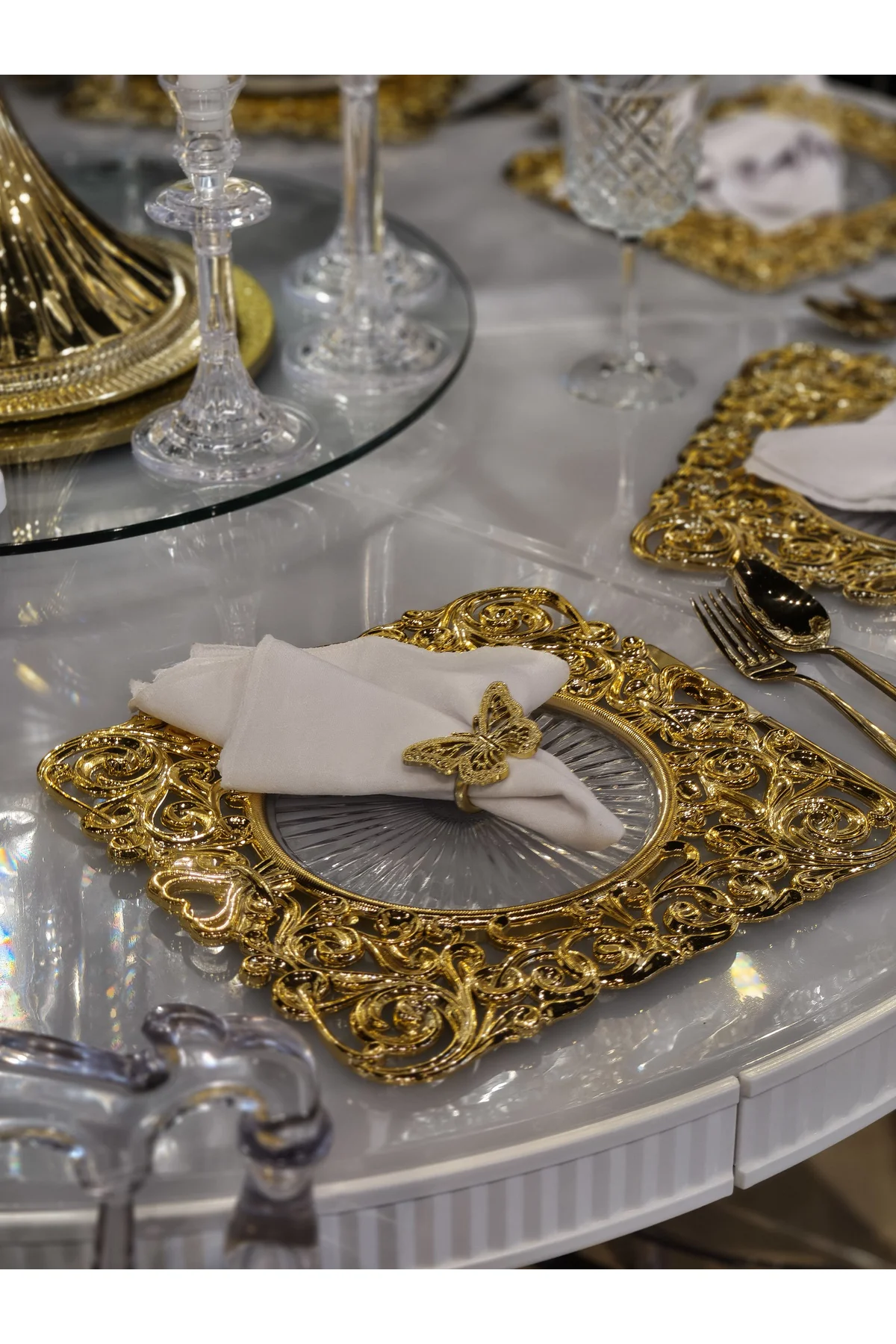 8 Adet Kare Gold Supla Seti 30 cm - Kare Amerikan Servis ve Yemek Masası Sunum Tabağı