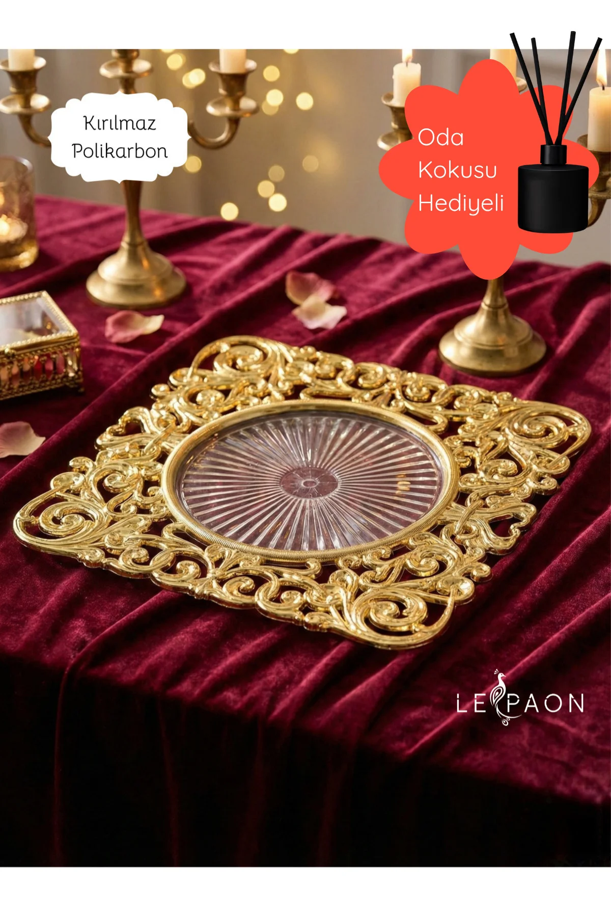 8 Adet Kare Gold Supla Seti 30 cm - Kare Amerikan Servis ve Yemek Masası Sunum Tabağı
