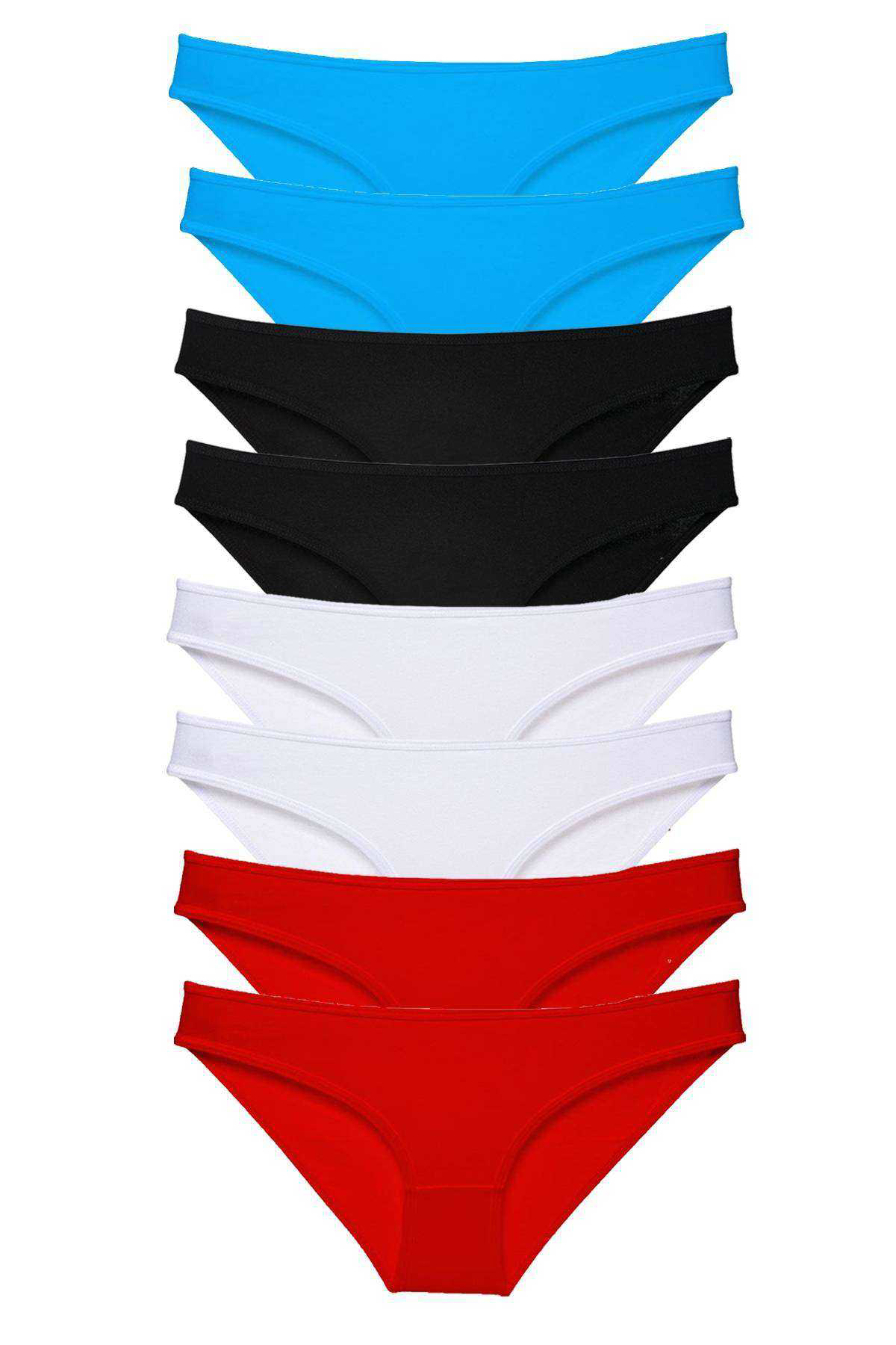 8 adet Süper Eko Set Likralı Kadın Slip Külot Siyah Kırmızı Beyaz