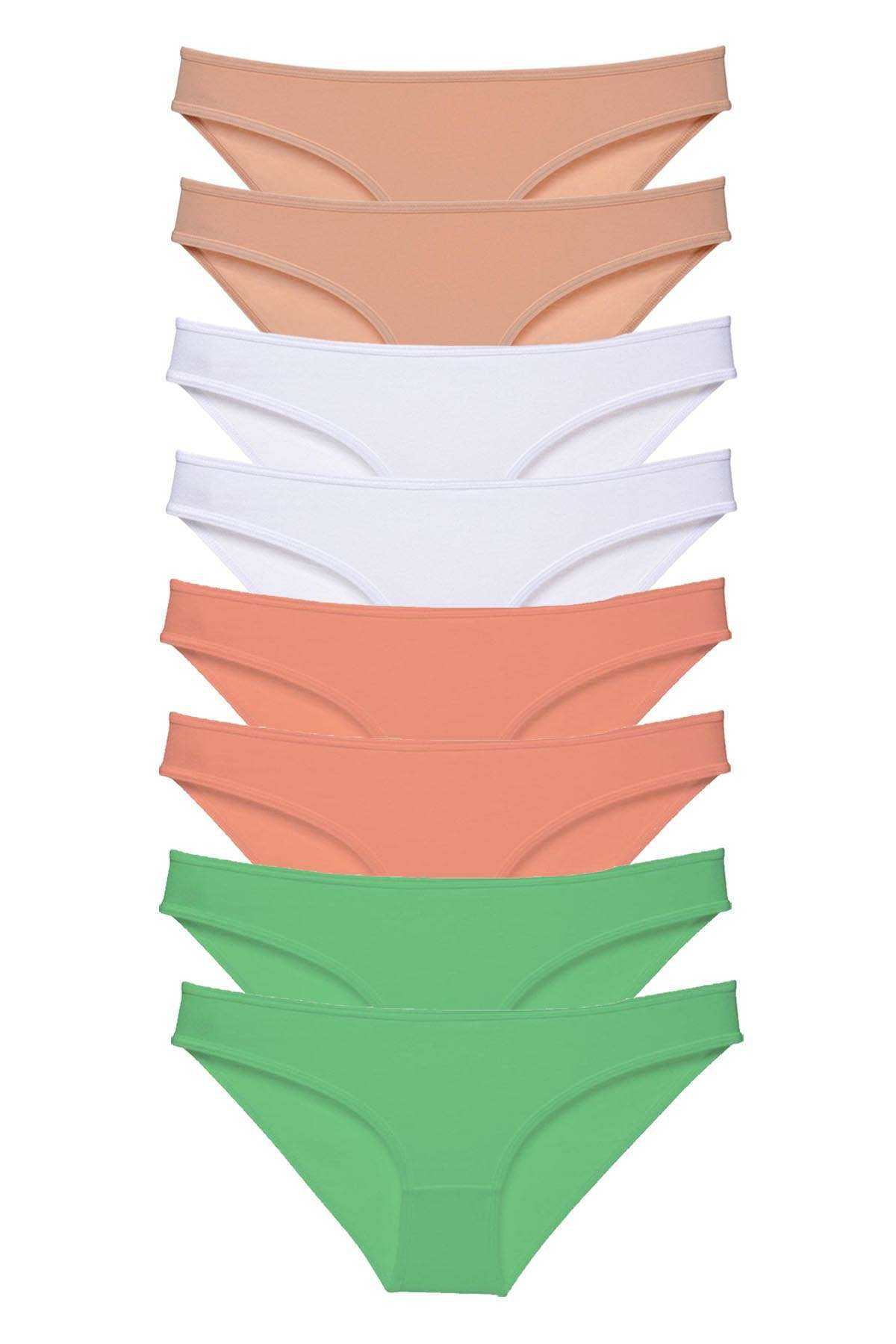 8 adet Süper Eko Set Likralı Kadın Slip Külot Ten Beyaz Pudra Yeş