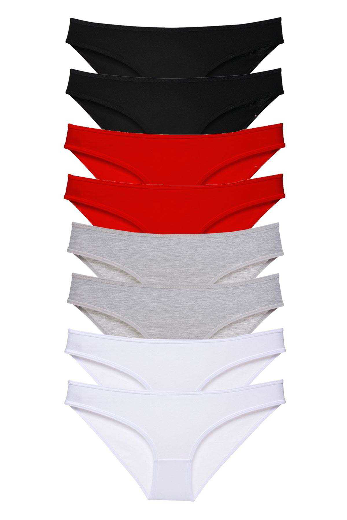 8 adet Süper Eko Set Likralı Kadın Slip Külot Siyah Kırmızı Gri B