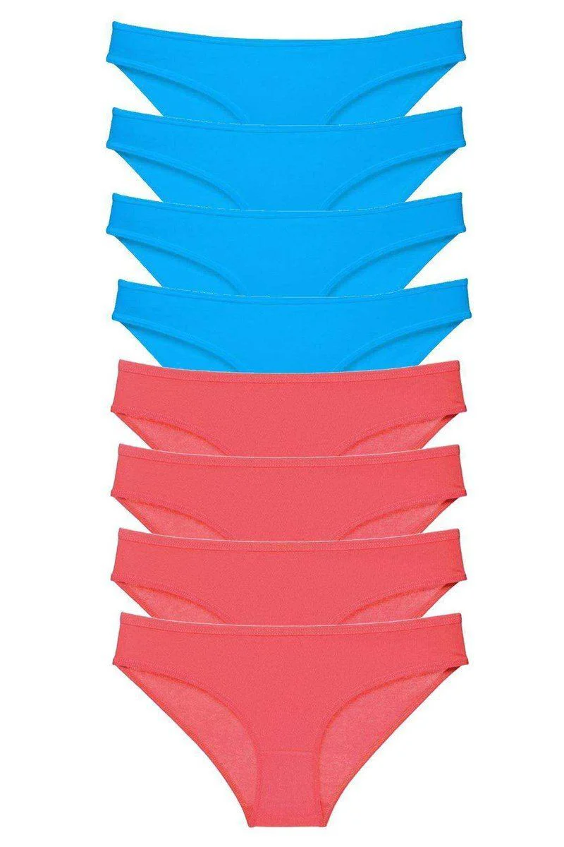8 Adet Süper Eko Set Likralı Kadın Slip Külot - Pamuklu Rahat İçlik Fuşya Mavi