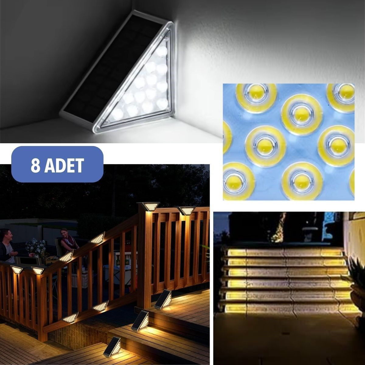 8 Adet Üçgen  Güneş Enerjisi ile Şarj Olan Dış Mekan Solar Basama