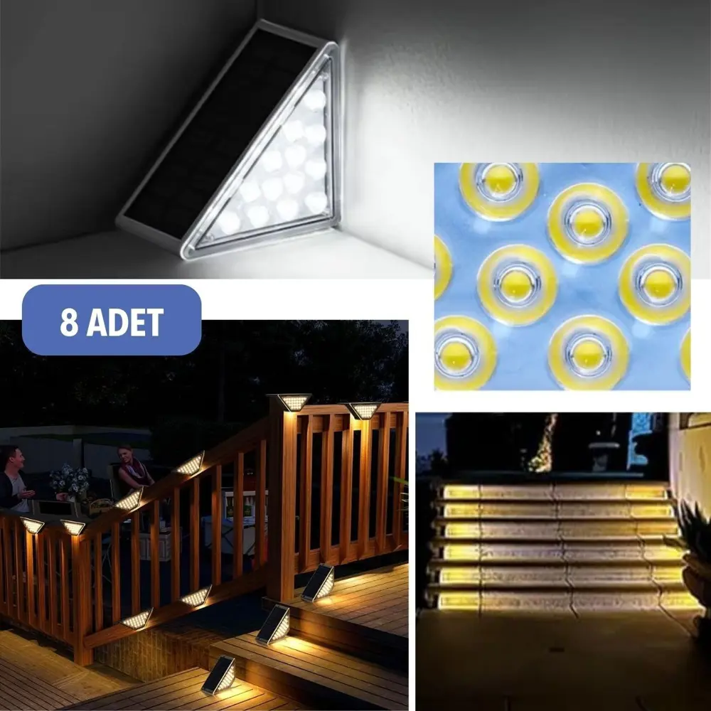 8 Adet Üçgen  Güneş Enerjisi ile Şarj Olan Dış Mekan Solar Basama
