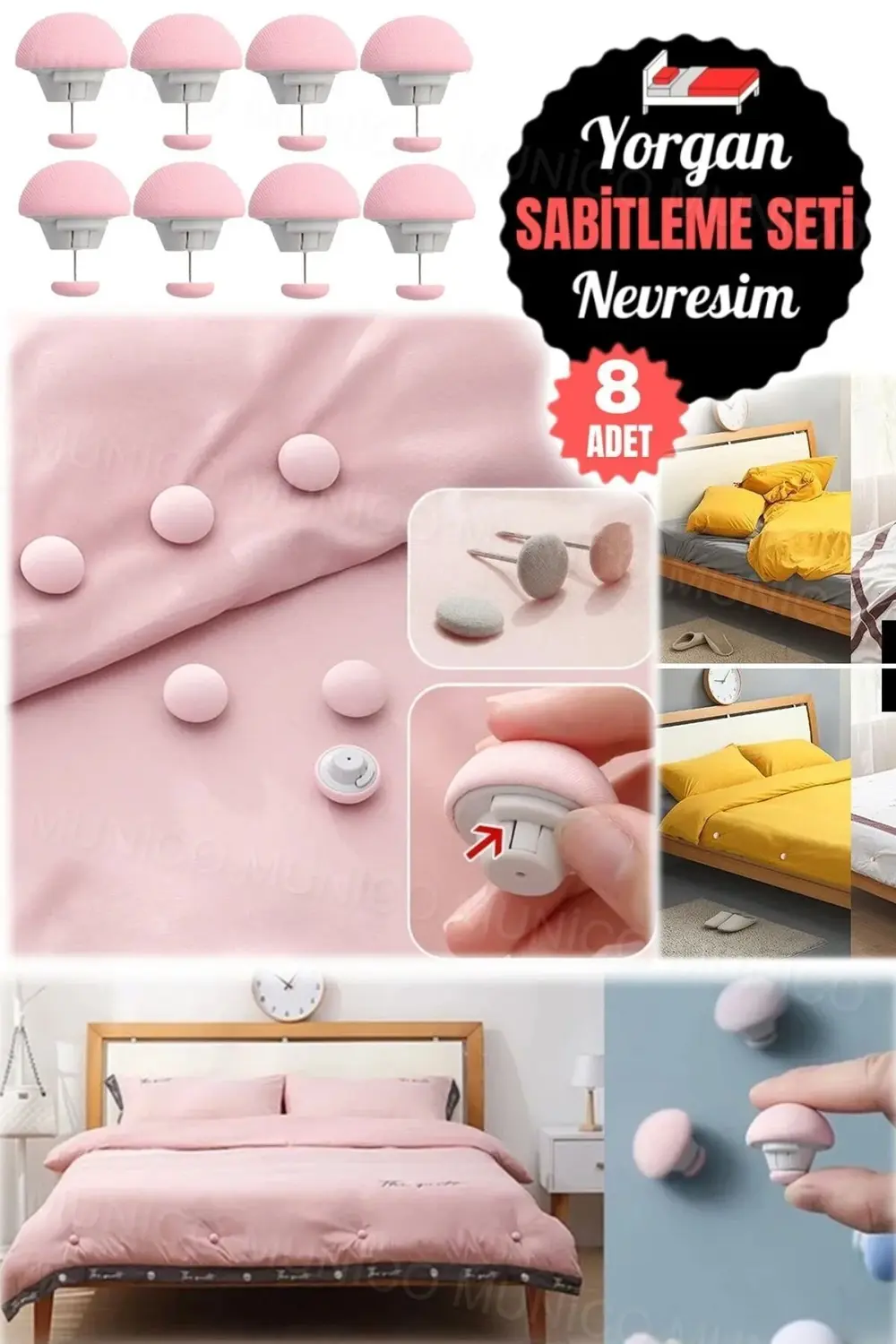 8 Adet Yatak Örtüsü Sabitleyici Mantar Şekilli Klips Seti - Her Y