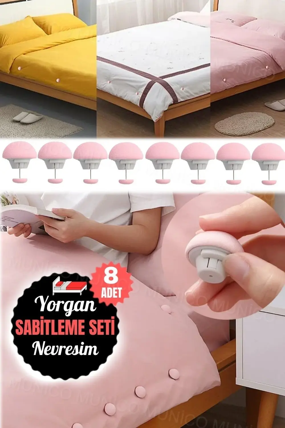 8 Adet Yatak Örtüsü Sabitleyici Mantar Şekilli Klips Seti - Her Y