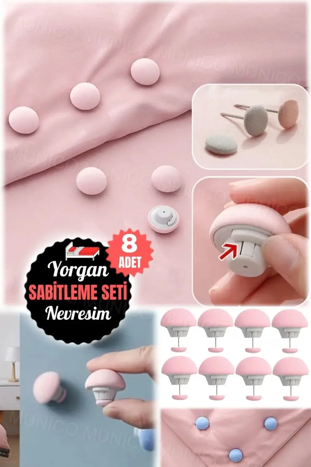 8 Adet Yatak Örtüsü Sabitleyici Mantar Şekilli Klips Seti - Her Y
