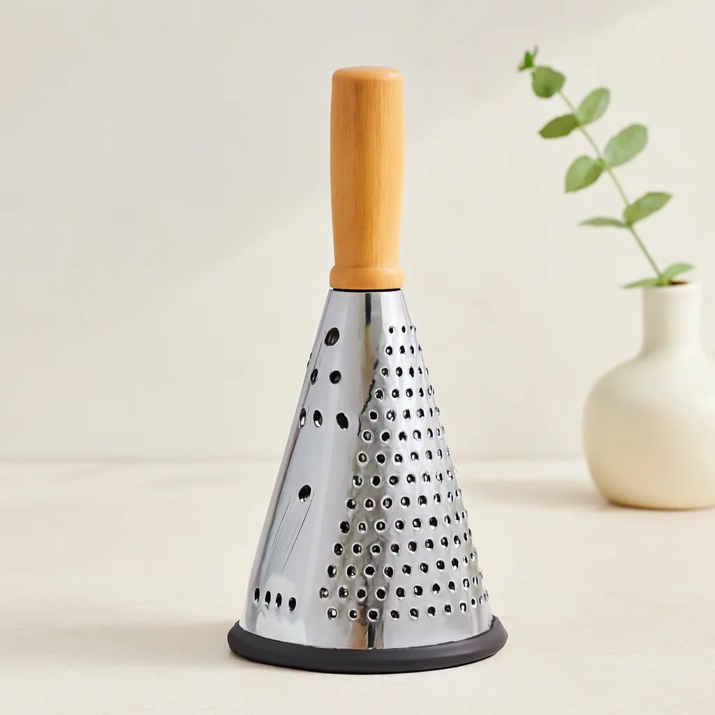 8" Ahşap &amp; Bambu Saplı Çelik Rende (Silikon Taban, 3 Bölümlü)