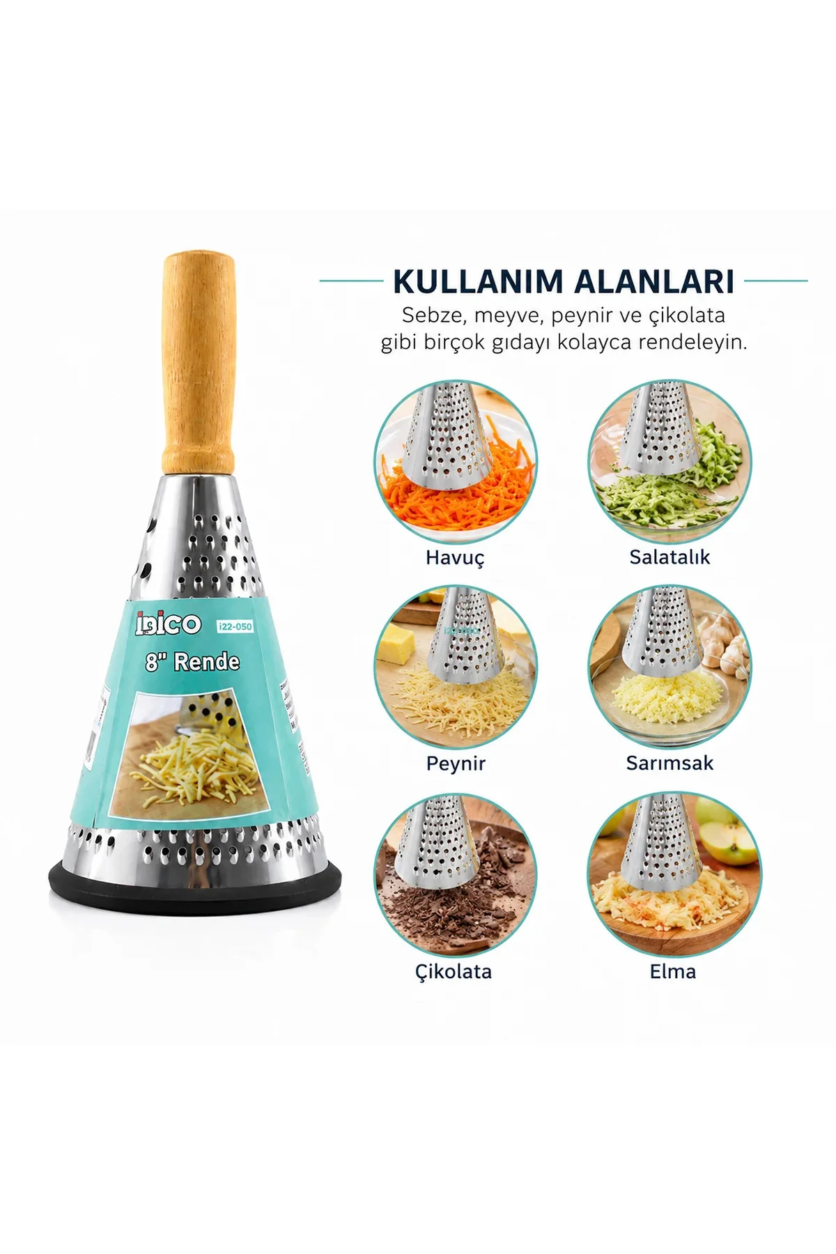 8" Ahşap & Bambu Saplı Çelik Rende (Silikon Taban, 3 Bölümlü) 8" Ahşap & Bambu Saplı Çelik Rende (Silikon Taban, 3 Bölümlü)