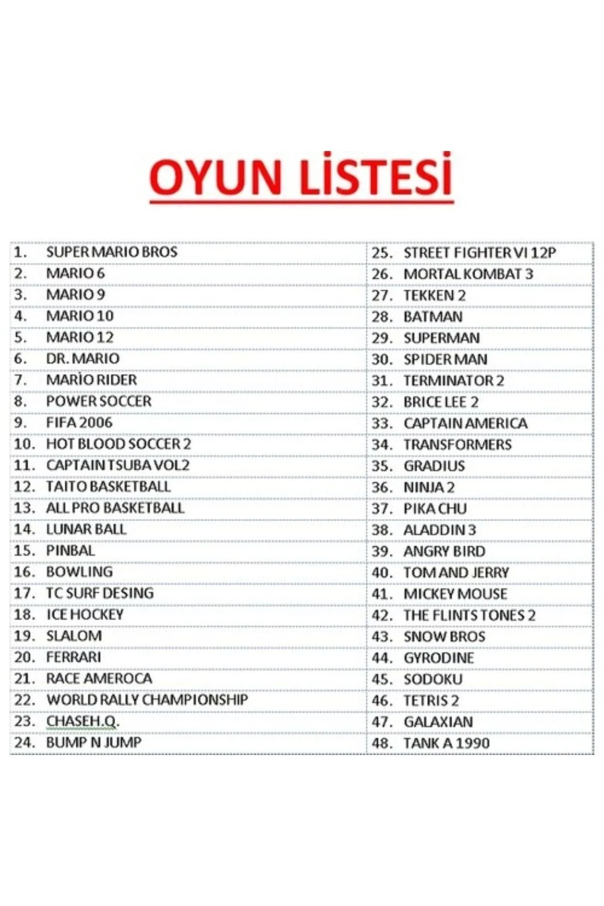 8 bit oyun konsolu siyah renk 2 kollu 48 yüklü oyunlu bluetooth desteği yok - Elektronik