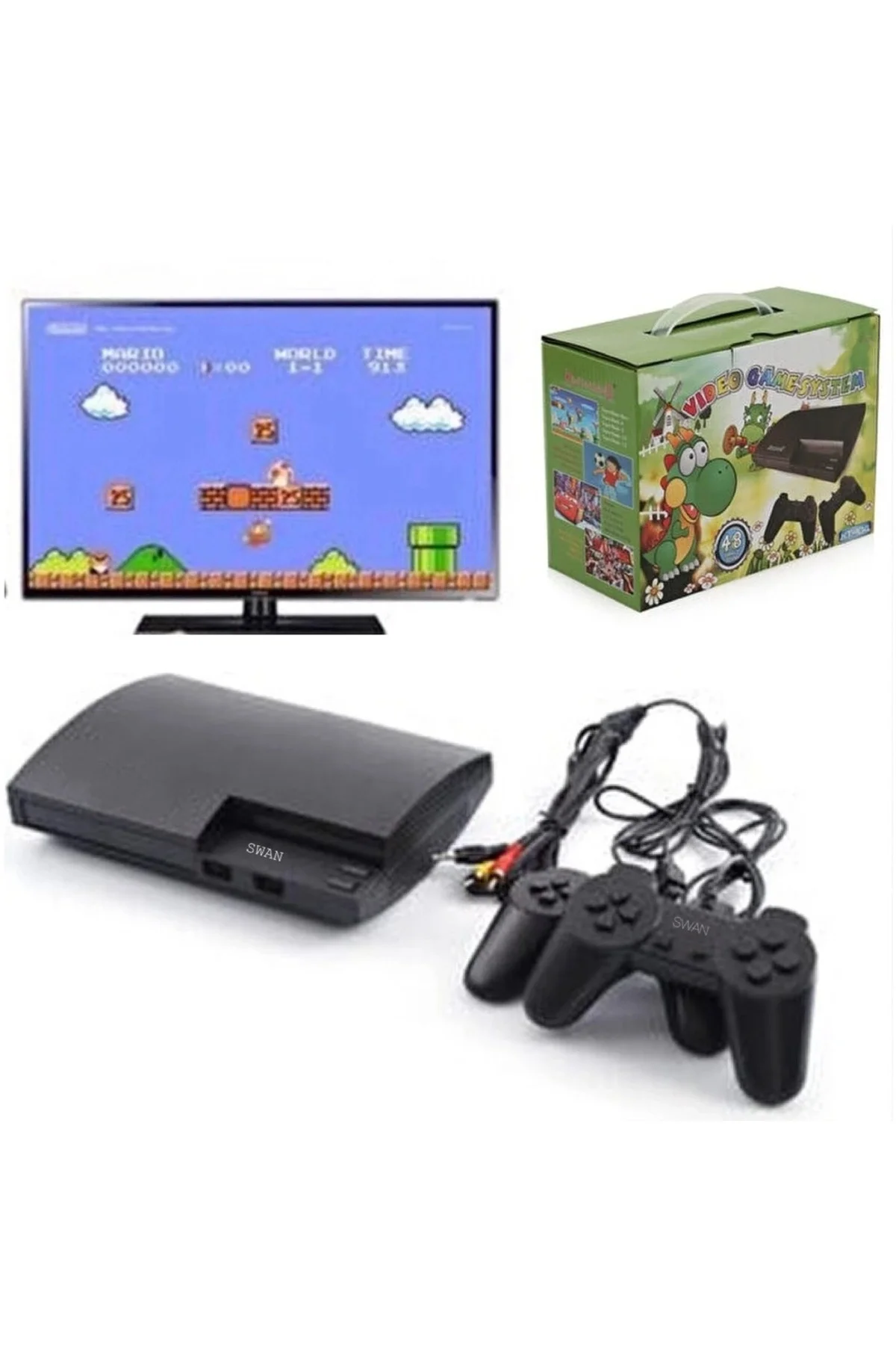 8 bit oyun konsolu siyah renk 2 kollu 48 yüklü oyunlu bluetooth desteği yok - Elektronik