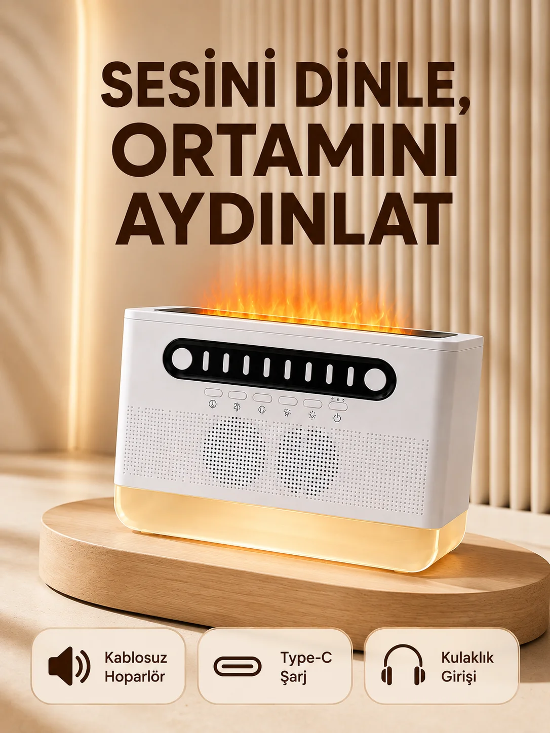 8 Çeşit Beyaz Gürültülü Kablosuz Hoparlör ve Renkli Alev Efektli Gece Lambası Fiyatı, Yorumları ve Özellikleri