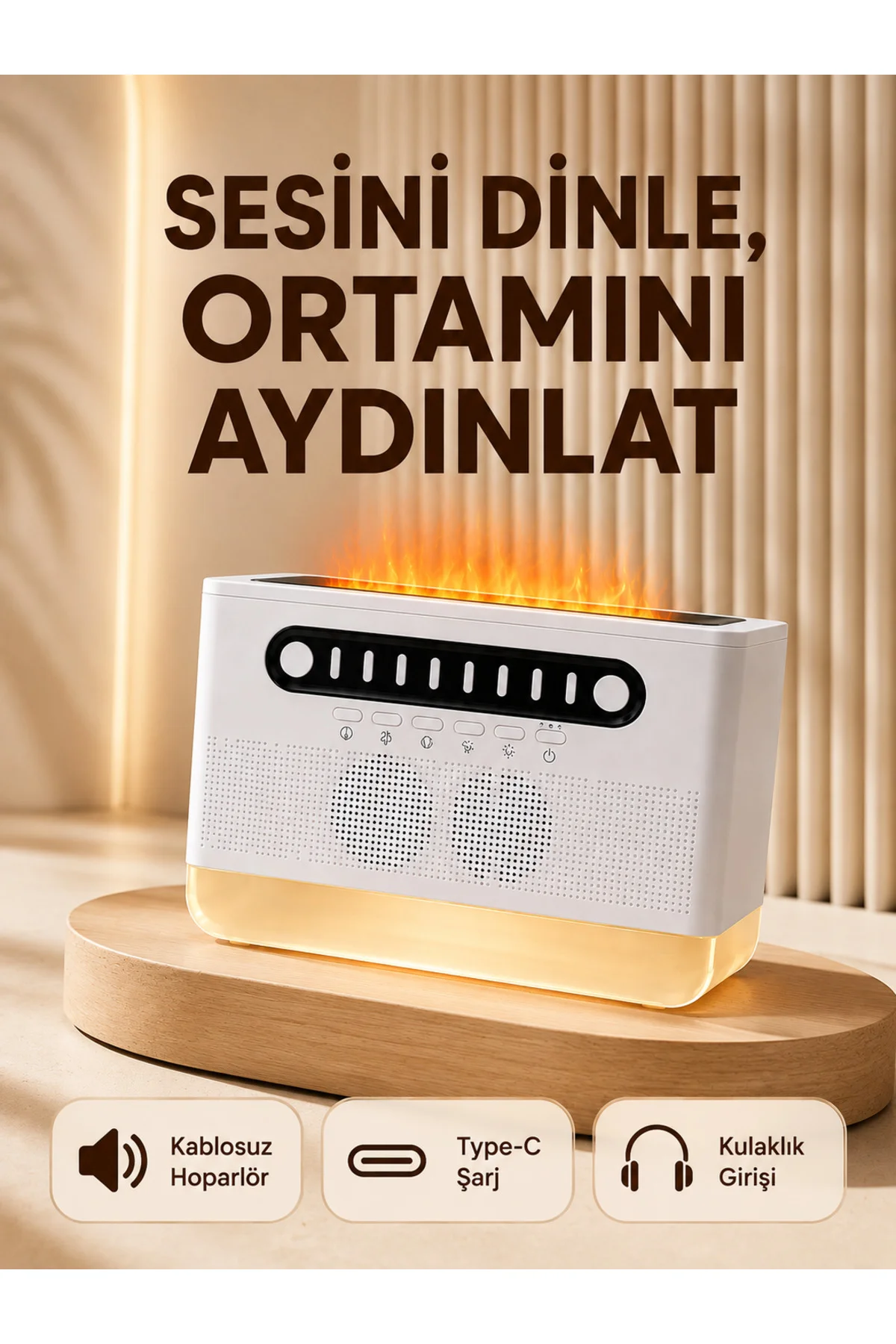 8 Çeşit Beyaz Gürültülü Kablosuz Hoparlör ve Renkli Alev Efektli Gece Lambası 8 Çeşit Beyaz Gürültülü Kablosuz Hoparlör ve Renkli Alev Efektli Gece Lambası