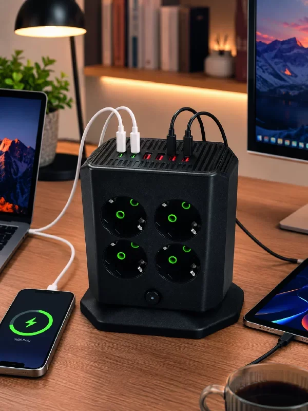 8 Çıkışlı Dikey Priz Kulesi 4 USB 2 Type-C ile Güvenli ve Pratik Elektrik Çözümü