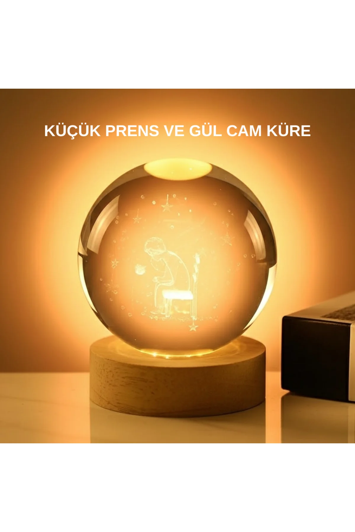 8 Cm Küçük Prens Cam Küre Usb Işıklı Ahşap Tabanlı Dekor